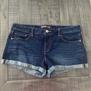 Express cuffed dark wash shorts